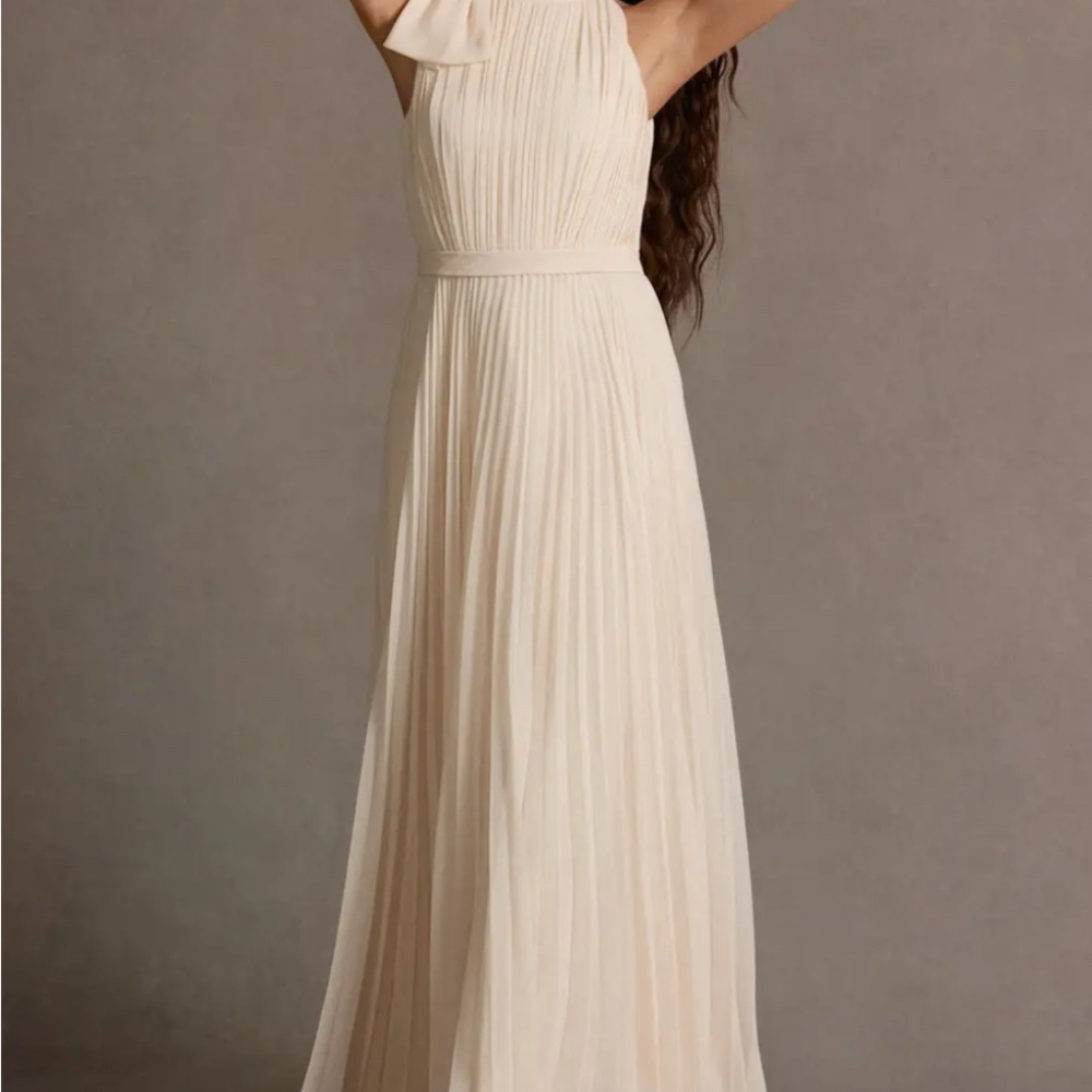 Azazie Cream Pleated Dress